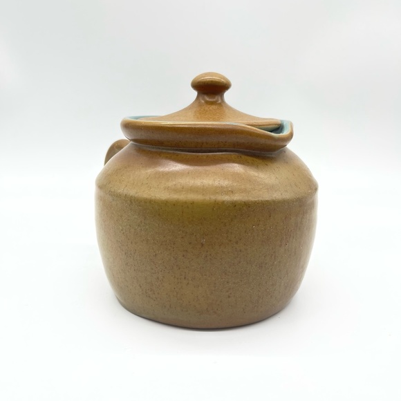 Vintage Chatham Pottery Covered Pitcher Teapot Eagle Relief Brown Turquoise 6” - Picture 7 of 12